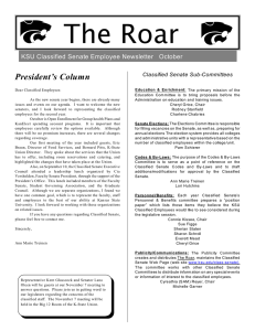 The Roar President’s Column KSU Classified Senate Employee Newsletter   October