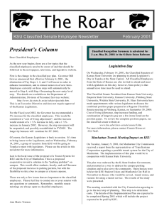 The Roar President’s Column KSU Classified Senate Employee Newsletter February 2001