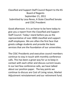 Classified and Support Staff Council Report to the KS  Board of Regents  September 21, 2011  Submitted by Lesa Reves, K‐State Classified Senate 