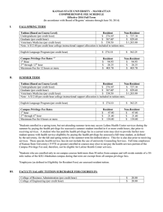 KANSAS STATE UNIVERSITY – MANHATTAN COMPREHENSIVE FEE SCHEDULE Effective 2014 Fall Term I.