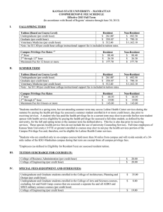 KANSAS STATE UNIVERSITY – MANHATTAN COMPREHENSIVE FEE SCHEDULE Effective 2013 Fall Term I.