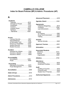 A CABRILLO COLLEGE Index for Board Policies (BP) &amp; Admin. Procedures (AP)