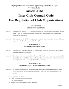 Article XIX: Inter Club Council Code For Regulation of Club Organizations