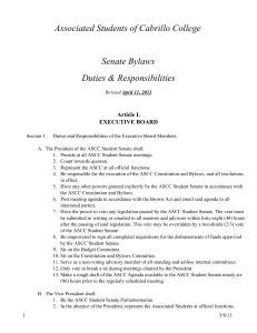 Associated Students of Cabrillo College Senate Bylaws Duties &amp; Responsibilities Article I.