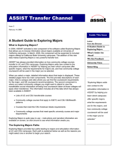 ASSIST Transfer Channel A Student Guide to Exploring Majors Inside This Issue