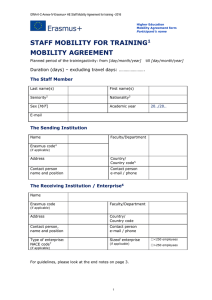 STAFF MOBILITY FOR TRAINING  MOBILITY AGREEMENT