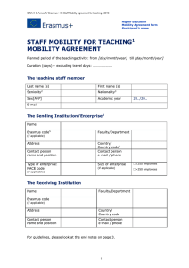STAFF MOBILITY FOR TEACHING  MOBILITY AGREEMENT The teaching staff member