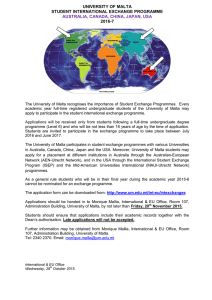 UNIVERSITY OF MALTA STUDENT INTERNATIONAL EXCHANGE PROGRAMME 2016-7