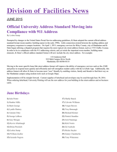 Division of  Facilities News  Official University Address Standard Moving into