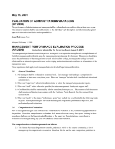 May 15, 2001  EVALUATION OF ADMINISTRATORS/MANAGERS (BP 2090)