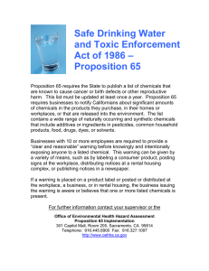 Safe Drinking Water and Toxic Enforcement Act of 1986 – Proposition 65