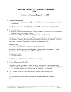 CLASSIFIED PRIORITIZATION SUB-COMMITTEE PILOT  Summary of Changes Requested by CPC