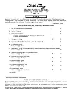 COLLEGE PLANNING COUNCIL Wednesday, April 20, 2011, 2 - 4 pm AGENDA