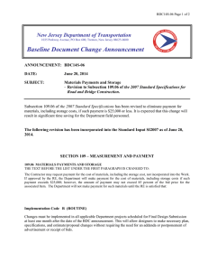 Baseline Document Change Announcement New Jersey Department of Transportation  ANNOUNCEMENT:  BDC14S-06