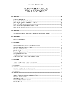 MOD IV USER MANUAL TABLE OF CONTENT