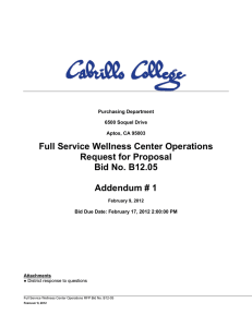 Full Service Wellness Center Operations Request for Proposal Bid No. B12.05