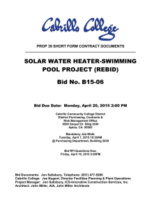 SOLAR WATER HEATER-SWIMMING POOL PROJECT (REBID) Bid No. B15-06
