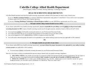 Cabrillo College Allied Health Department HEALTH SCREENING REQUIREMENTS