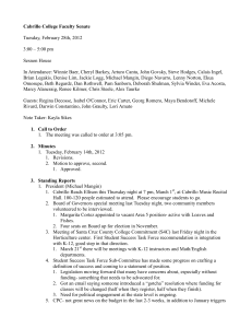 Cabrillo College Faculty Senate  Tuesday, February 28th, 2012 3:00 – 5:00 pm