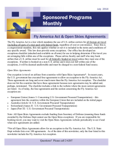 Sponsored Programs Monthly Fly America Act &amp; Open Skies Agreements July  2014