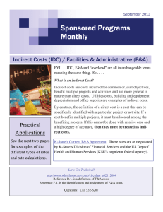 Sponsored Programs Monthly Indirect Costs (IDC) / Facilities &amp; Administrative (F&amp;A)
