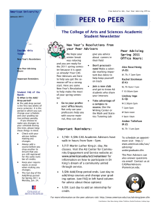 PEER to PEER The College of Arts and Sciences Academic Student Newsletter