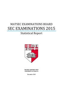 SEC EXAMINATIONS 2015 MATSEC EXAMINATIONS BOARD Statistical Report