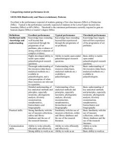 Categorizing student performance levels GEOL3036 Biodiversity and Macro-evolutionary Patterns