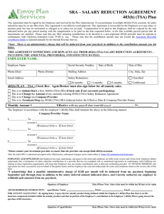 SRA – SALARY REDUCTION AGREEMENT 403(b) (TSA) Plan