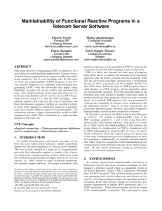 Maintainability of Functional Reactive Programs in a Telecom Server Software Klervie Toczé