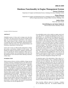 Database Functionality in Engine Management System 2006-01-0305 Thomas Gustafsson J¨orgen Hansson