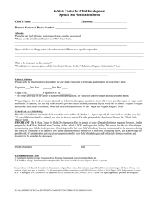 K-State Center for Child Development Special Diet Notification Form  Child’s Name: