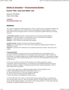 Syllabi by Discipline Environmental Studies :: Course Title: Land and Water Law