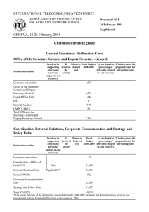 INTERNATIONAL TELECOMMUNICATION UNION  Chairman's drafting group General Secretariat Reallocated Costs