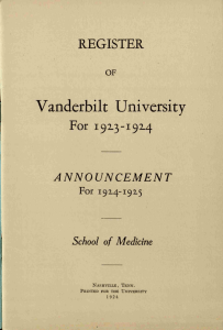 Vanderbilt University REGISTER ANNOUNCEMENT For 1923-1924