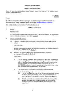 There will be a meeting of the Board of the... May 2009 at 1pm in R.03/04, Ramphal Building. UNIVERSITY OF WARWICK