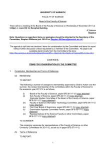 UNIVERSITY OF WARWICK  FACULTY OF SCIENCE Board of the Faculty of Science