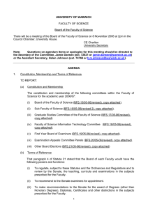 UNIVERSITY OF WARWICK FACULTY OF SCIENCE Board of the Faculty of Science