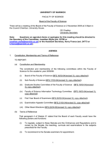 UNIVERSITY OF WARWICK  FACULTY OF SCIENCE Board of the Faculty of Science