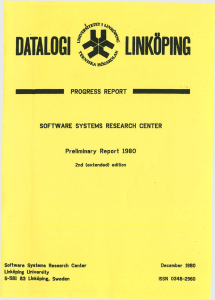 DATALOGI LINKÖPING PROGRESS  REPORT SOFTWARE  SYSTEMS  RESEARCH  CENTER