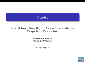Cloaking Amal Alphonse, Simon Bignold, Andrew Duncan, Matthew Thorpe, Maria Veretennikova 21/11/2012