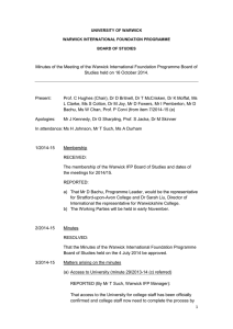 Minutes of the Meeting of the Warwick International Foundation Programme Board... Studies held on 16 October 2014.