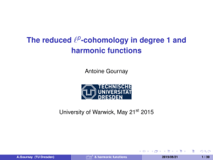 ` The reduced -cohomology in degree 1 and harmonic functions
