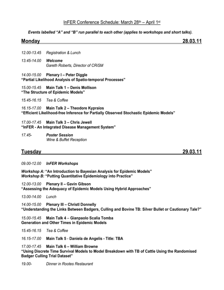 InFER Conference Schedule March 28 April 1