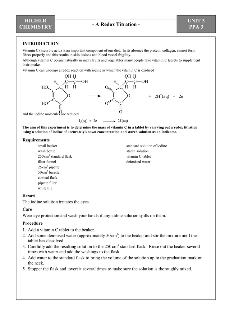 assay of ascorbic acid by redox titration