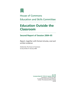 Education Outside the Classroom House of Commons Education and Skills Committee