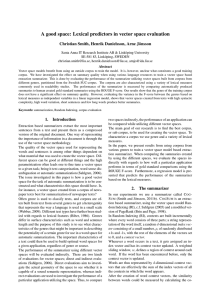 A good space: Lexical predictors in vector space evaluation