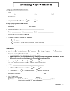 Prevailing Wage Worksheet  A.  Employee (Beneficiary) Information
