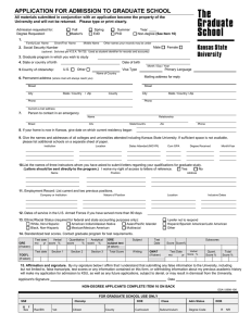 APPLICATION FOR ADMISSION TO GRADUATE SCHOOL