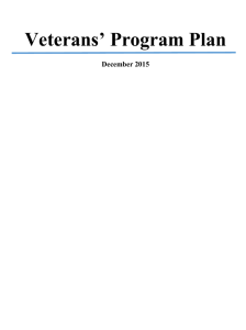 Veterans’ Program Plan  December 2015